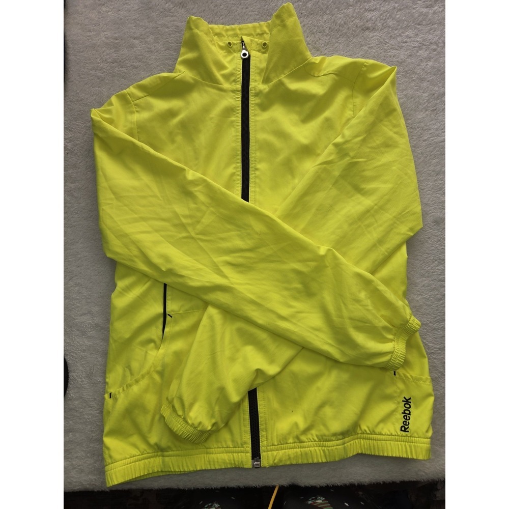 Reebok Neon Yellow Running Windbreaker Jacket XS Lightweight Full Zip